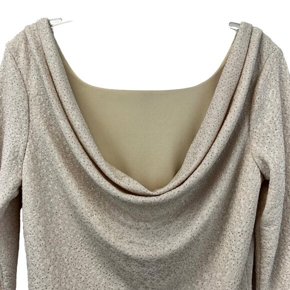 GB Gianni Bini 3/4 Sleeve Drape Back Shift Dress Champagne Shimmer Above Knee L - Picture 7 of 10